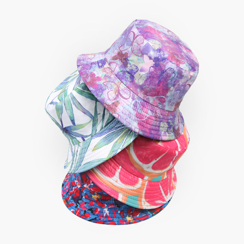 Neuer trendiger Beckenhut, Eimerhut, Frühling und Sommer, geometrischer Batik-Blumen-Sonnenhut, Damen-Eimerhut_voghion.com