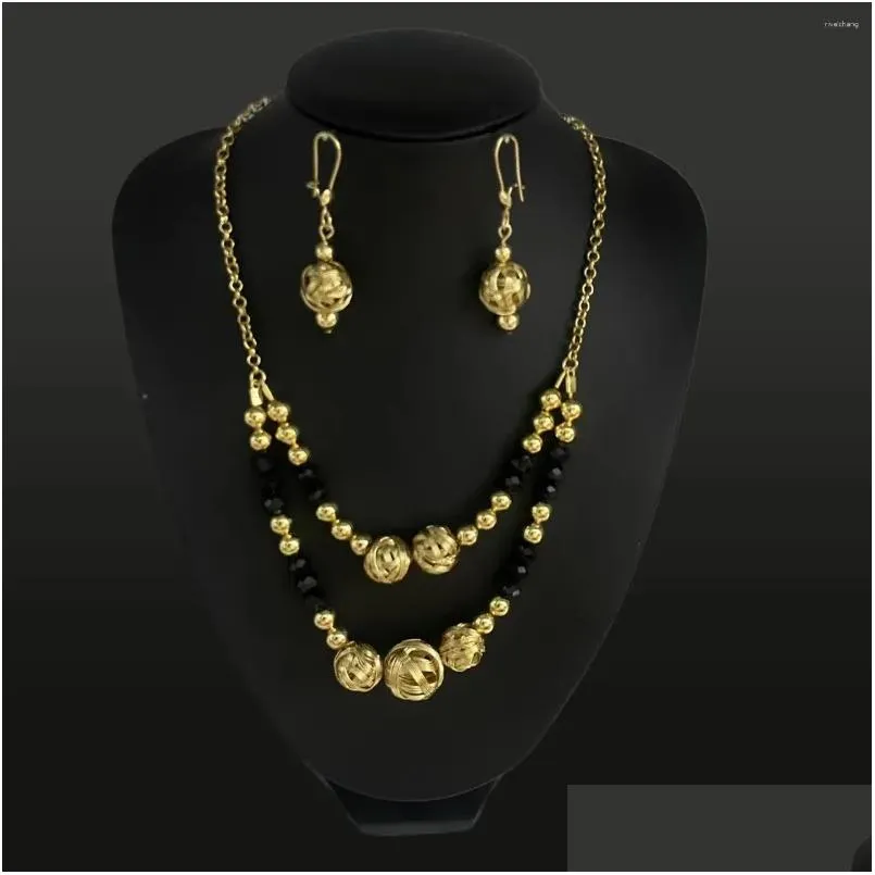 Komplet uhanov in ogrlic, zlati nakit za Bližnji vzhod, Dubaj, ženske, pozlačeni, poročni dodatki, dostava, kompleti Dhde6_voghion.com