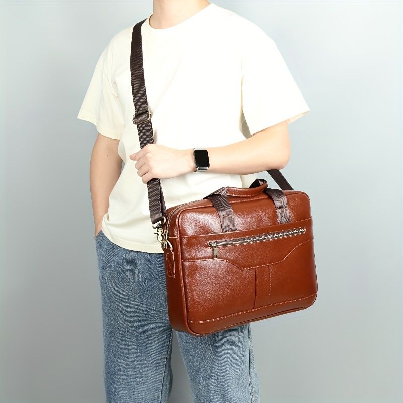 Herren Echtleder Business für Dokumente, Erste Schicht Rindsleder, Vintage Aktentasche, Messenger Bag, Laptoptasche_voghion.com