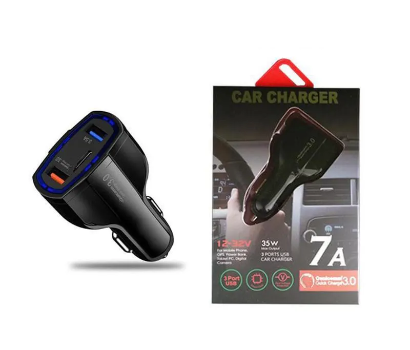35W PD Type C Usb Ports 7A Fast Charging Car Charger Dual USB Auto Adapter For All Mobile Phone Charger With Retail Box_voghion.com