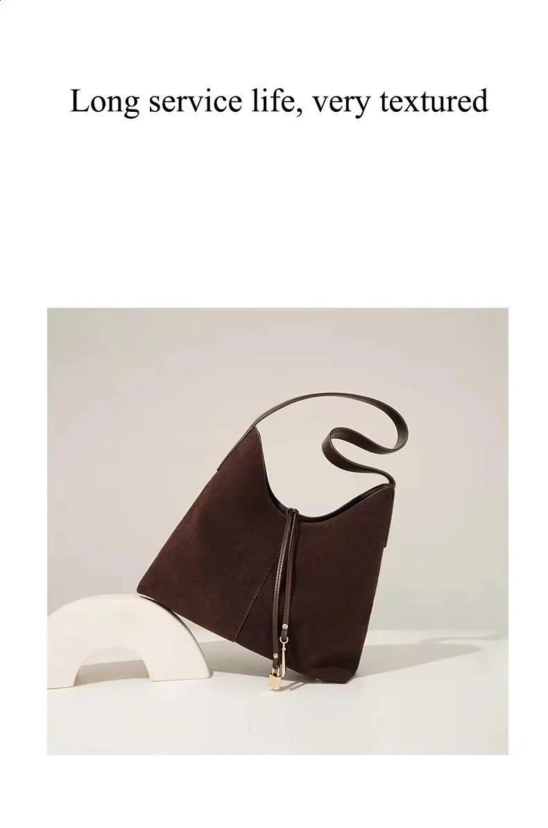 Borsa a tracolla in pelle scamosciata retrò autunno inverno 2024 da donna, di alta qualità, grande capacità, in pelle scamosciata, ascella_voghion.com