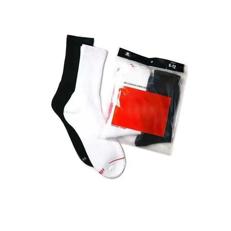 4 Pairs/Lot Black White Red Mens Letter Solid Color Cotton Tube Set Ins Tide Street Wear All-Match Sports Long Socks_voghion.com