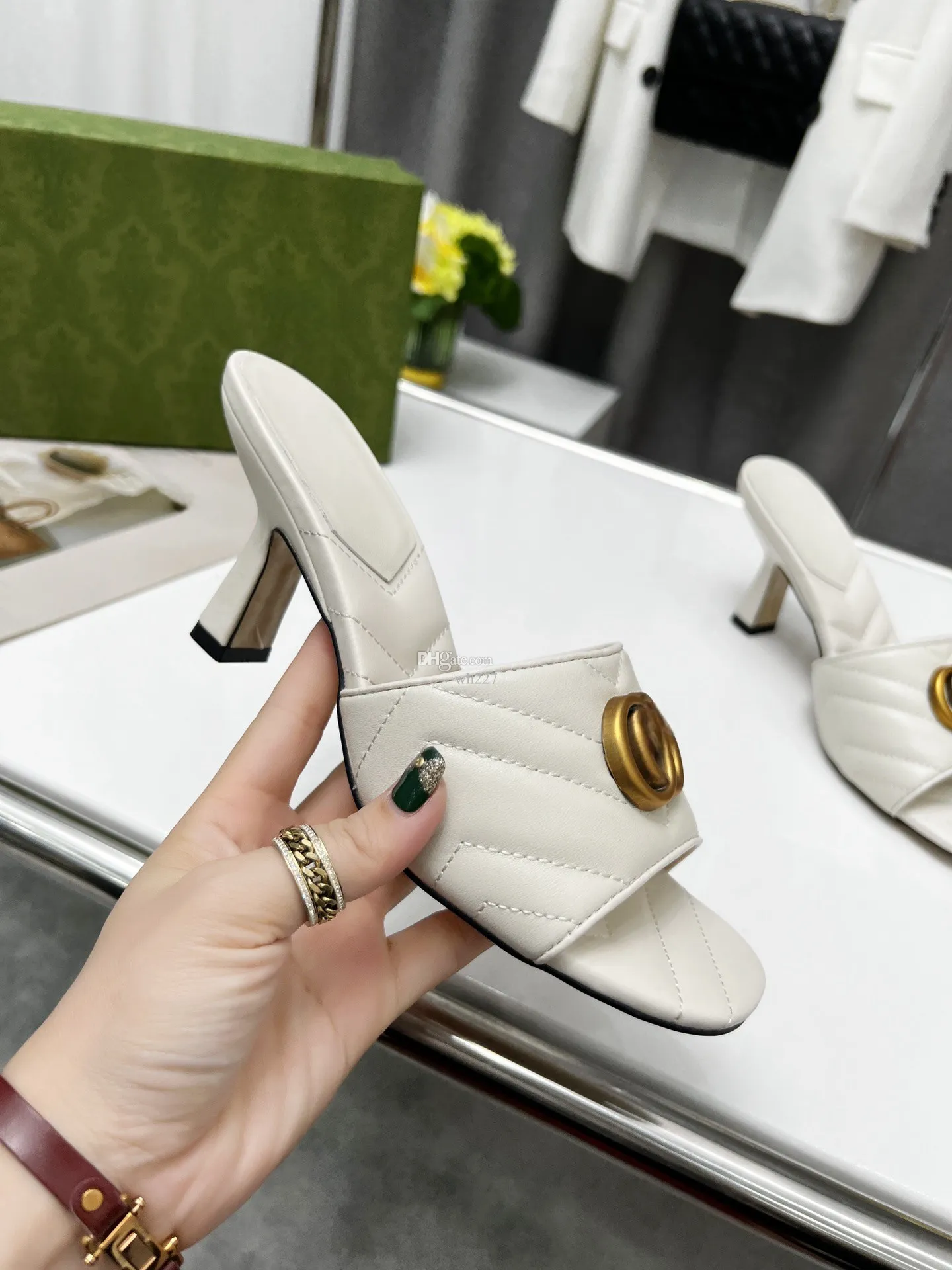 Summer Women's sandals, high fashion designer embroidered printed leather square heels, size 35-42, with shoe box_voghion.com