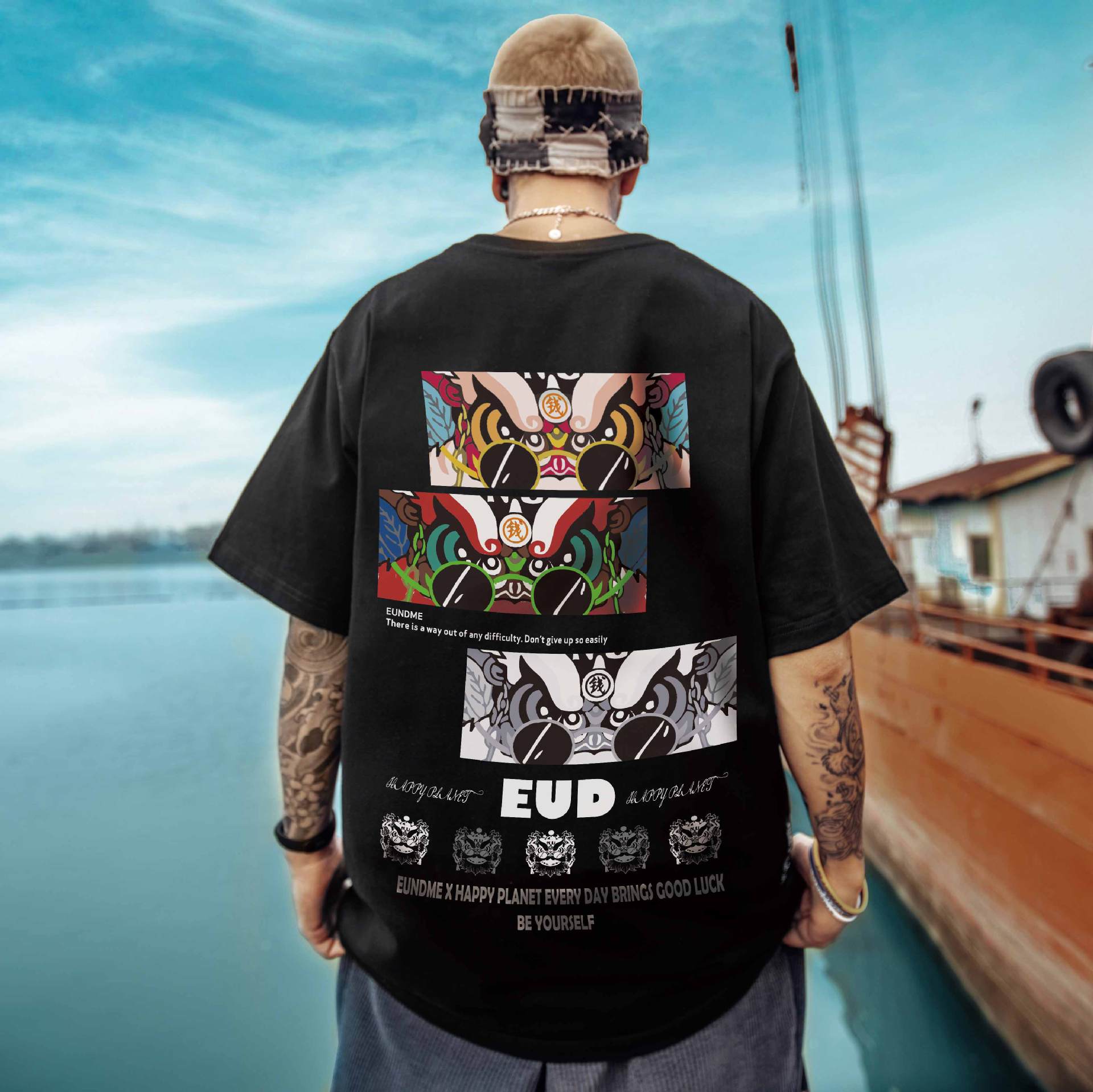 Κοντό μπλουζάκι oversize για φοιτητές, μοντέρνο ανδρικό μπλουζάκι Instagram, με μεγεθυμένο μπλουζάκι με γράμματα και φαρδιά μανίκια, καλοκαιρινό_voghion.com