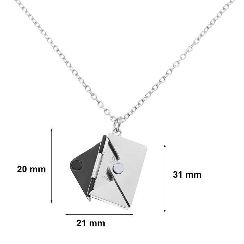 Collier avec pendentif en forme d'enveloppe et de chaîne avec message secret caché Love You en or rose et argent_voghion.com