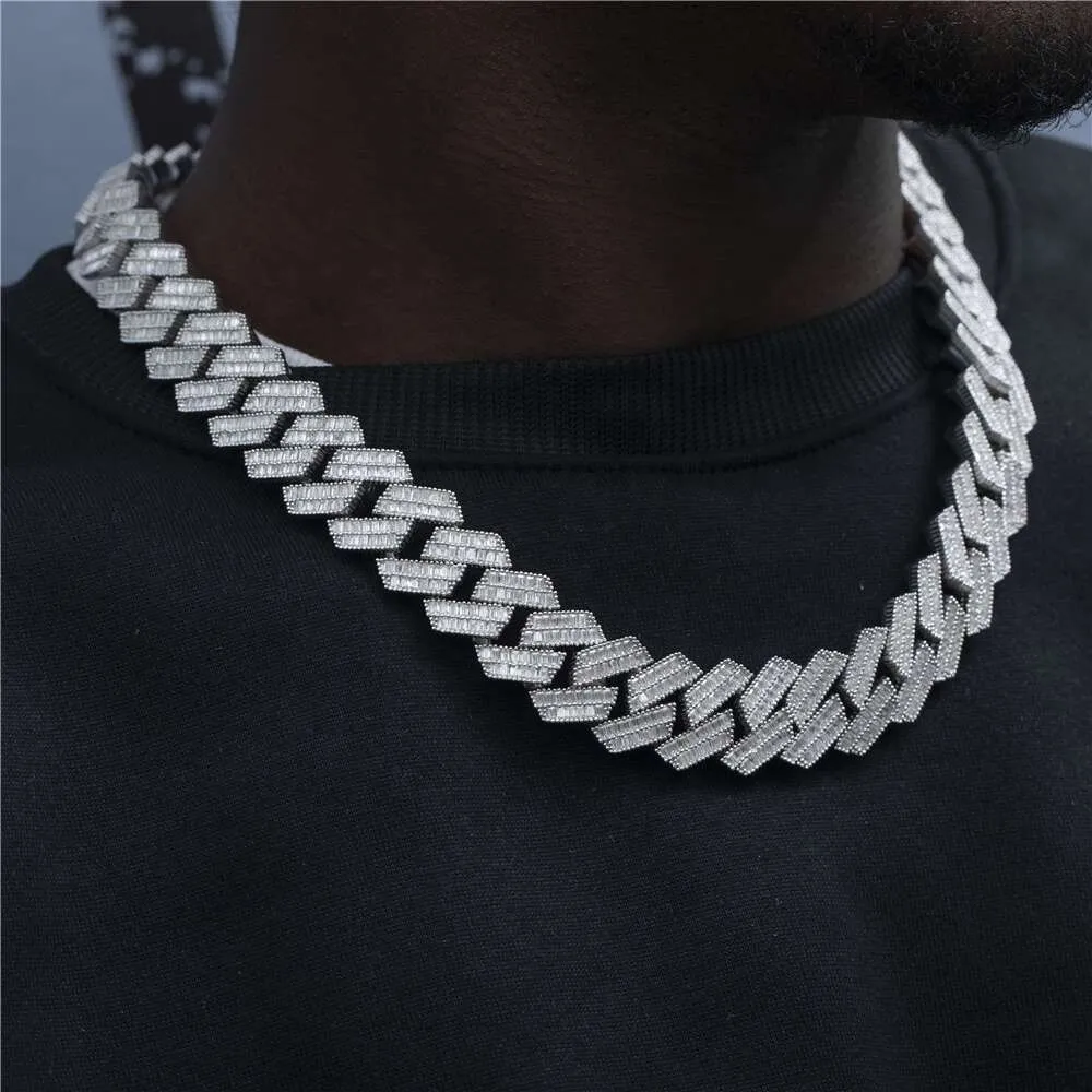 Gra Certificate Fully Iced Out Jewelry Sterling Sier Vvs Moissanite Diamond Custom Hip Hop Baguette Cuban Link Chain_voghion.com