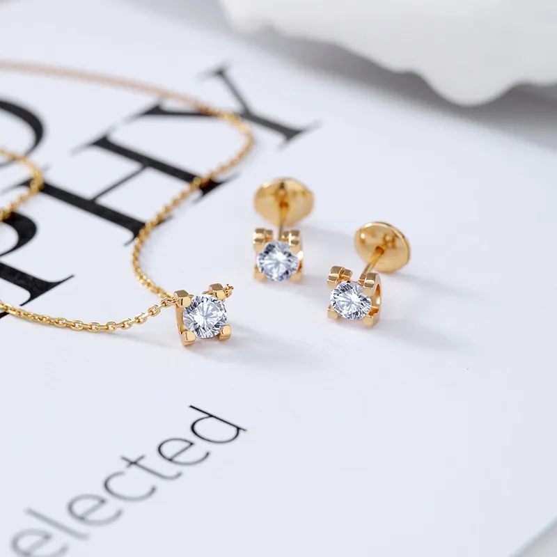 Collane con ciondolo in cristallo di zircone CZ quadrato 3D con diamanti per donne, orecchini in oro rosa con marchio automobilistico_voghion.com