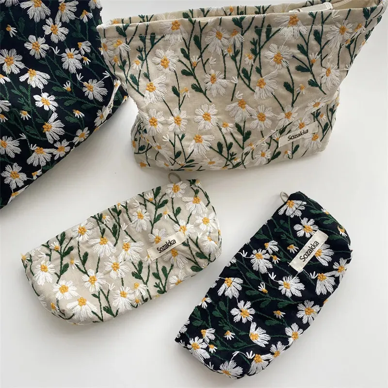 Trousse de toilette en toile imprimée rétro tendance, grande capacité, pour femmes, trousse de voyage pour cosmétiques, sacs de rangement pour maquillage 240815_voghion.com