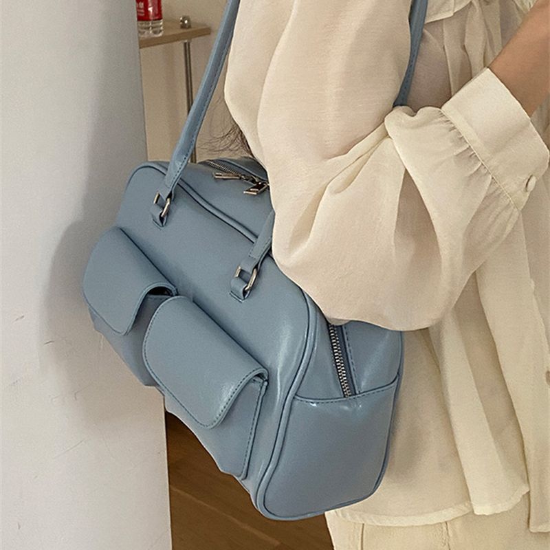 Retro Damen Satchel Hobo Bag PU Leder Einkaufstasche Fashion Solid Designer Achseltasche Casual Doppeltasche Hand_voghion.com