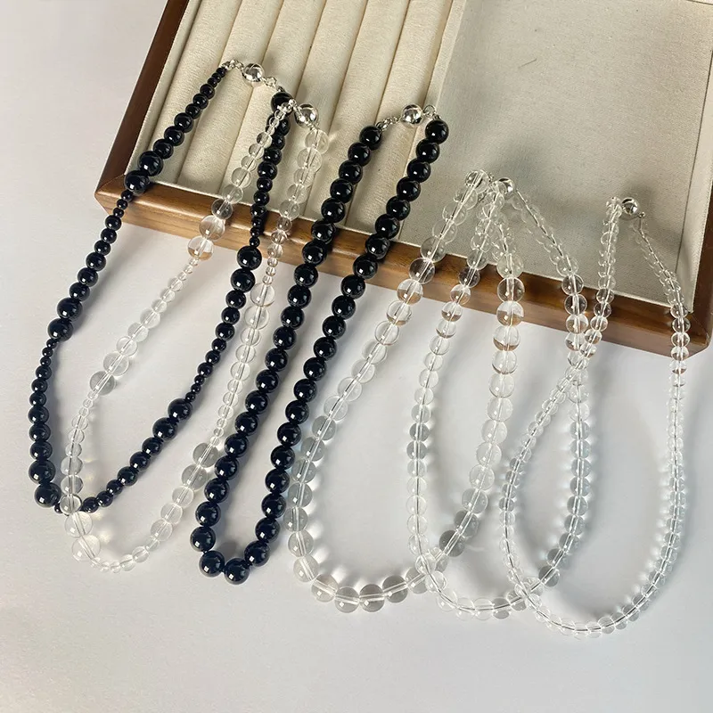 Ketten Huanzhi Transparente natürliche Kristallsteinperlen Halskette für Frauen Magnetschnalle Kette Schlüsselbein Choker_voghion.com