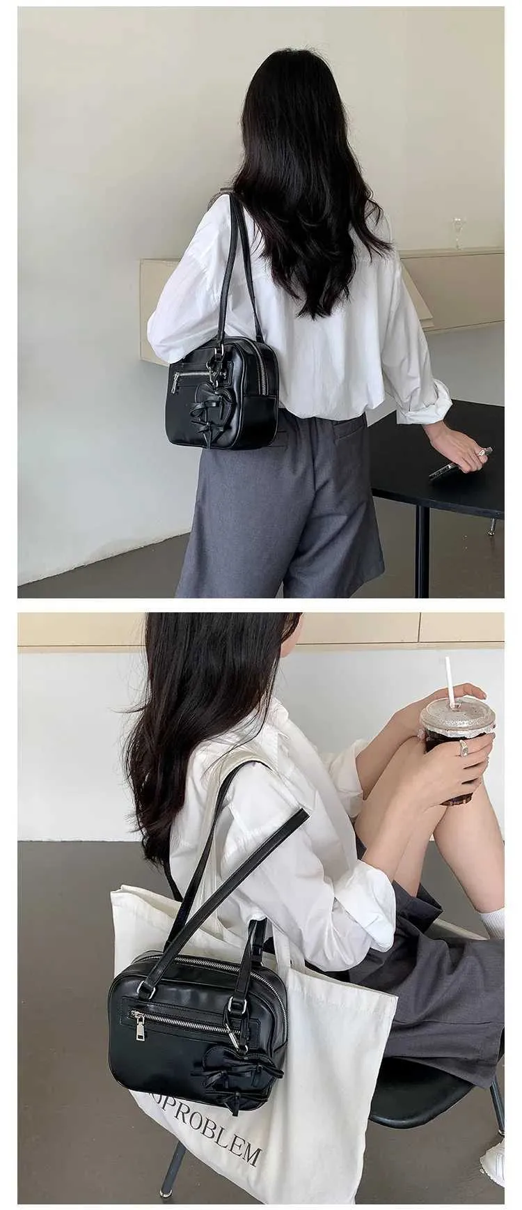 Borse a tracolla quadrate da donna strutturate, borse morbide in PU solido, grandi capacità, casual, da viaggio, con manici, design femminile_voghion.com