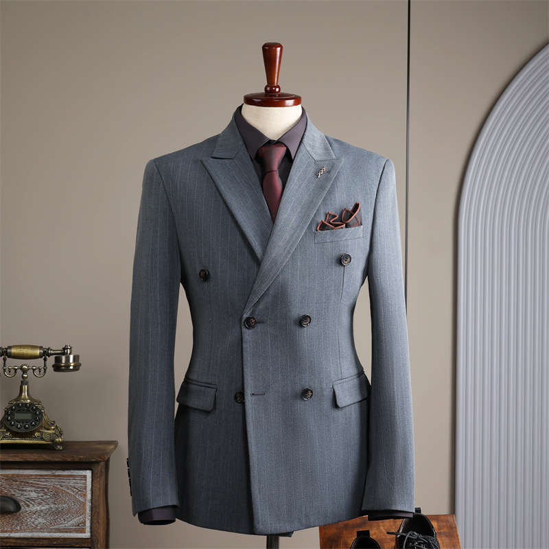 Terno azul trespassado masculino, roupa formal, terno de padrinho de casamento, terno casual de negócios para homens_voghion.com