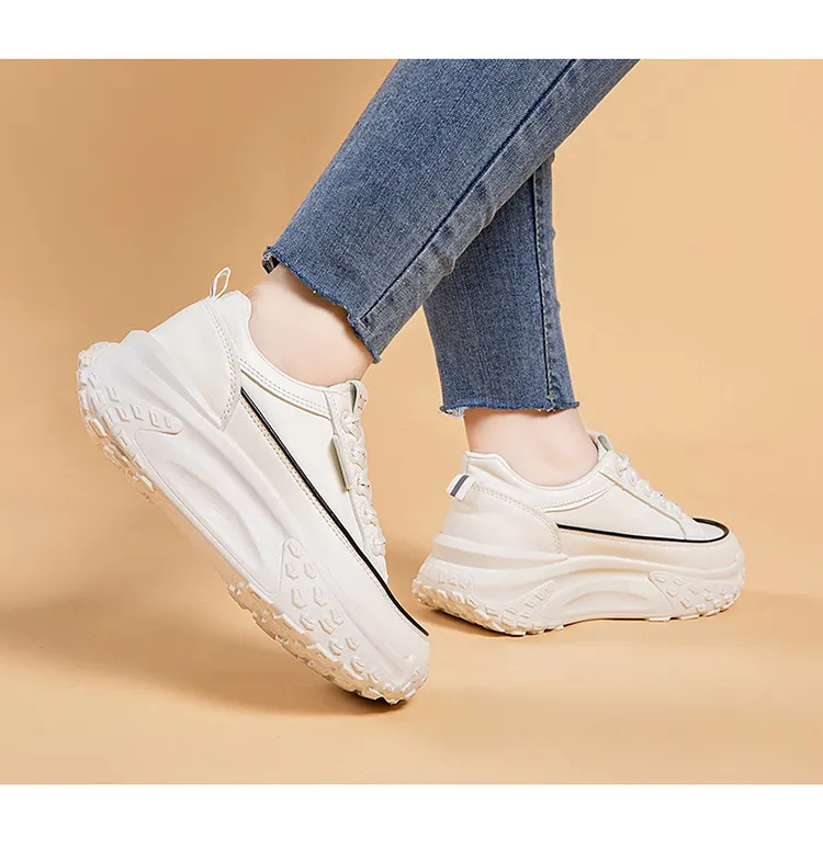 Zapatos deportivos informales de suela gruesa para mujer, de primavera, nuevos, versátiles, cómodos, transpirables y con plataforma, pequeños, blancos, con diseño de bizcocho._voghion.com