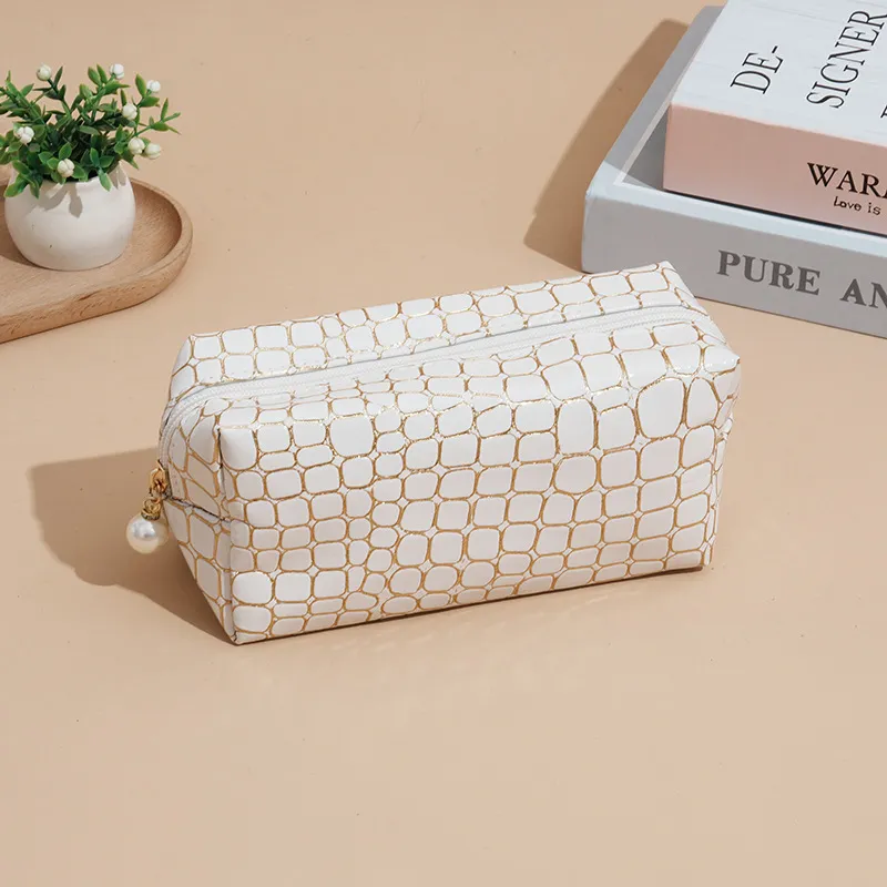 Trousse de toilette de voyage à motif de pierre tendance, trousse de maquillage portable de grande capacité pour produits de soins de la peau_voghion.com