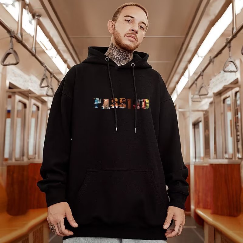 Felpa oversize uomo hip-hop streetwear nero pullover di tendenza_voghion.com