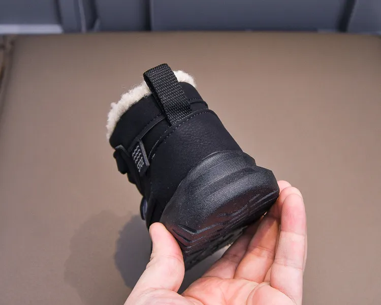 Toddler PU Leather Snow Children Thick Warm Boy's Cotton Anti-slip Girl Fur Boots For Cutefeet Kids Winter Plush Shoes_desvips.com