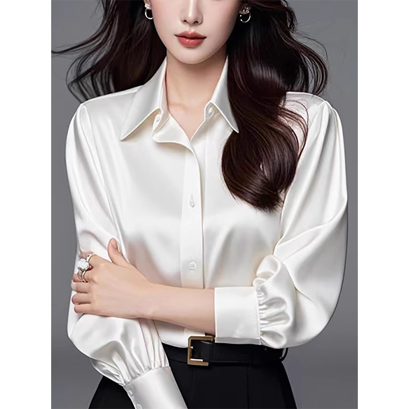 Chemise en satin acétate épais pour femme, chemise polyvalente à manches longues, professionnelle, ample, formelle, blanche