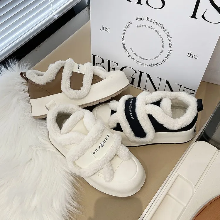 Genuine Leather Thick Cute With Sponge Sole And Plush Ing For Warmth Comfort Fashionable Casual Board Shoes_voghion.com