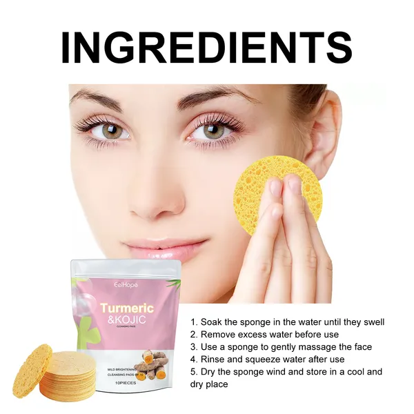 EelHope Turmeric Kojic Cleansing Pads, Deep Clean Delicate Pores Reduce Acne Spots Facial Skin Brightening_voghion.com