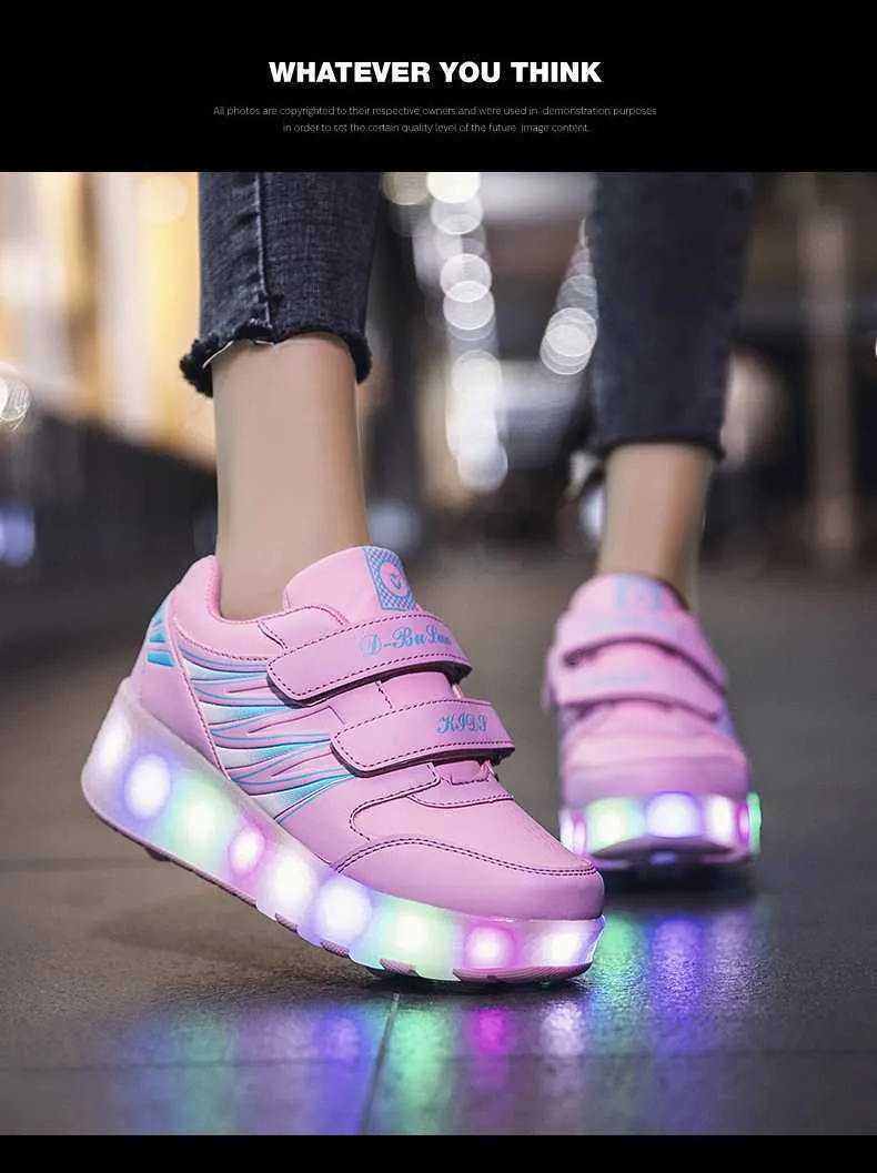 Sneakers Roller Skates 2 Wheels Shoes Glowing Lighted Led Children Boys Girls Kids Fashion Luminous Sports Boots Casual_voghion.com