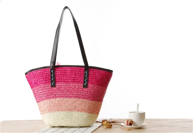 Modische Handgeflochtene Tragetasche Und Schultertasche Aus Stroh_voghion.com
