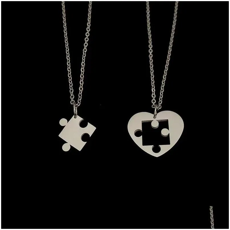Collar Necklace Puzzle Heart Matching Pendant Couple Paired For Lovers Best Friends Women Men Hip Hop Sweater Chain_voghion.com