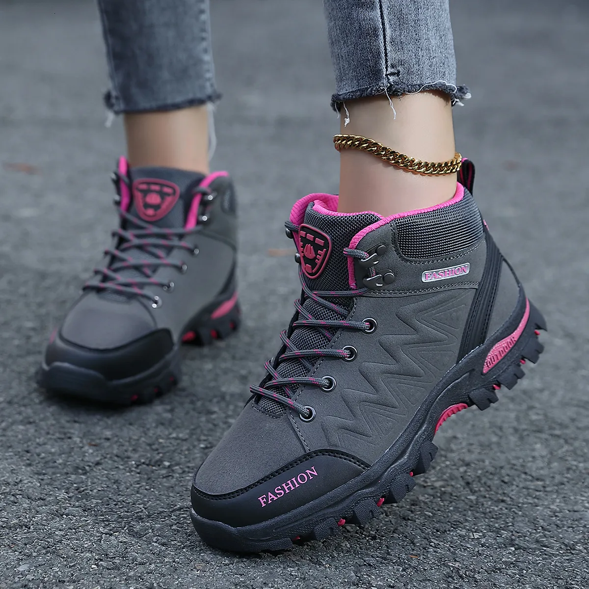 Scarpe da donna alla moda, scarpe sportive da trekking per il tempo libero resistenti all'usura e con tomaia alta_voghion.com