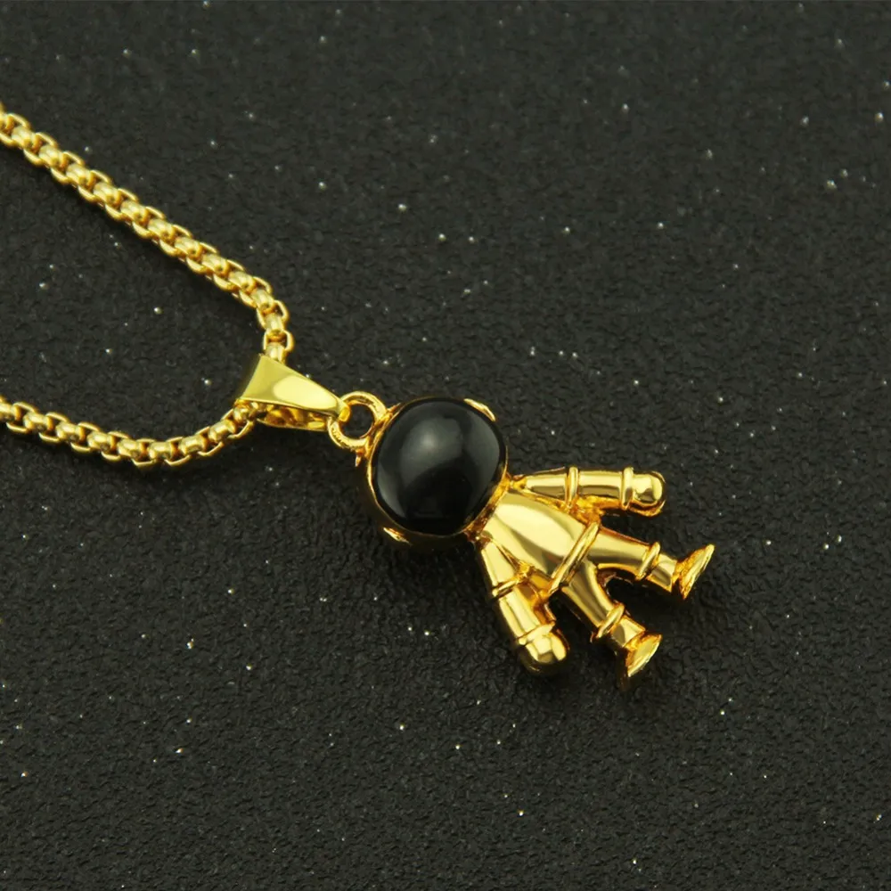 Colliers pendentifs Hip Hop Space Astronaut Pendentifs Collier pour hommes Rappeur Bijoux Cadeaux Or Argent Couleur Goutte_voghion.com