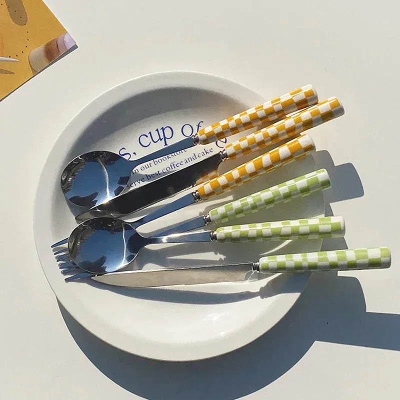 Ceramic-Handle Cutlery Set - Knife, Fork, Spoon, Dishwasher Safe_voghion.com