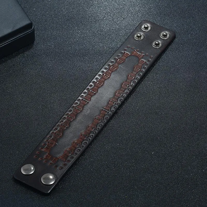 Nuovi braccialetti da uomo neri con polsino in vera pelle, con motivo semplice, incisi, in pelle, regali per ragazzi_voghion.com