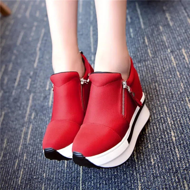 Pantofi sport dama cu platformă, roșii, casual, confortabili, din pânză neagră, cu toc înalt, Tenis Atos Mujer 241122_voghion.com