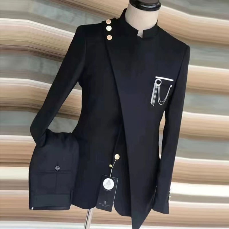 Men's Clothing Large Size Suit Two Piece Suit New Style Stand Collar Business Banquet Suit_voghion.com