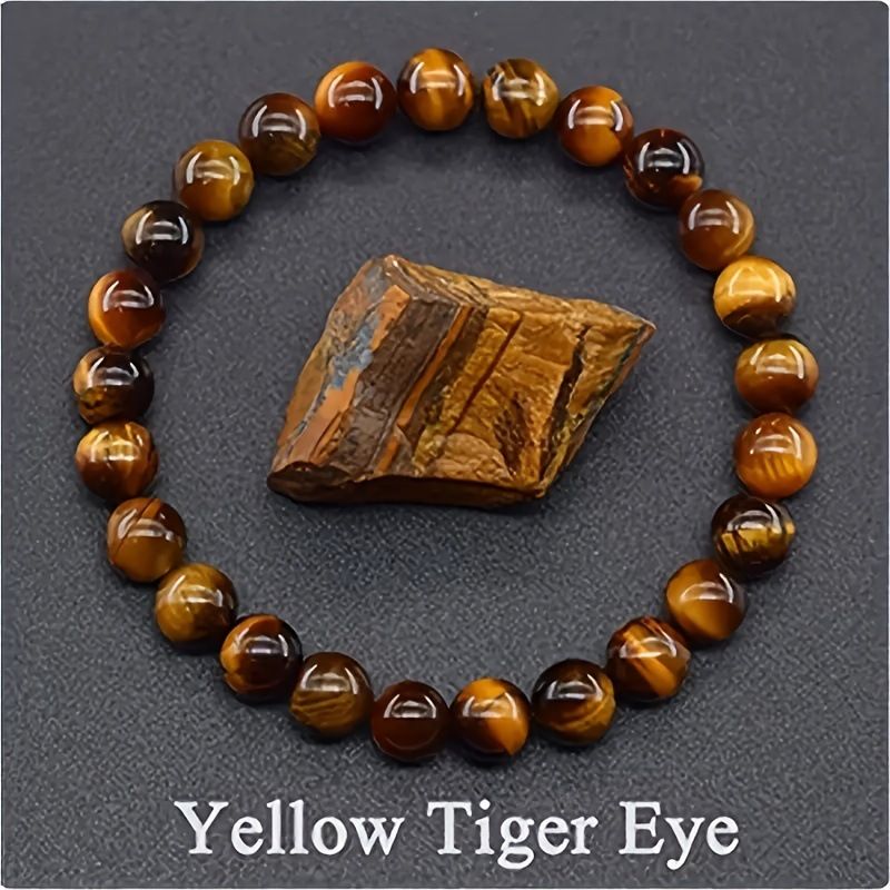 8MM Agate Tiger's Eye Crystal Natural Stone Elastic Rope, Beaded Bracelet, Men's And Women's Bracelet._voghion.com