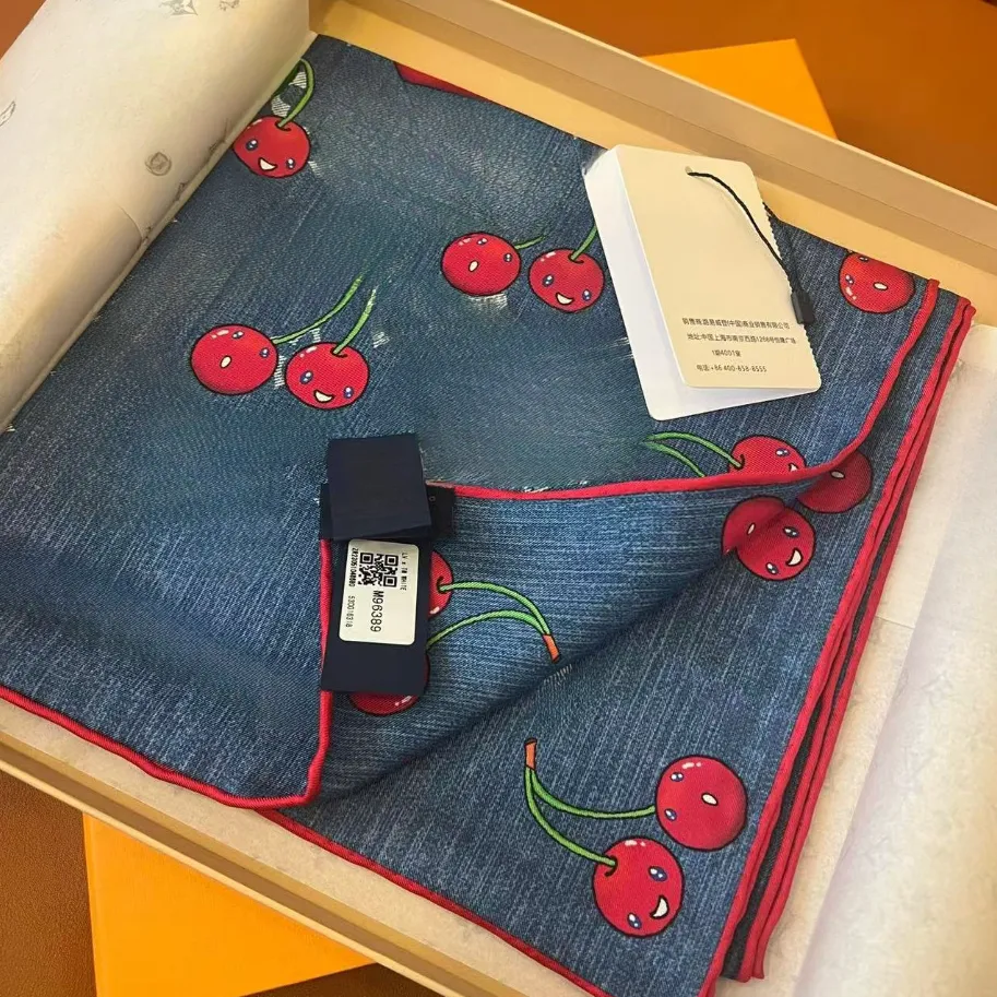 Sciarpa di seta imitata con stampa di ciliegie, fascia per capelli da donna, borsa con manico lungo, sciarpe, tracolla, grande_voghion.com