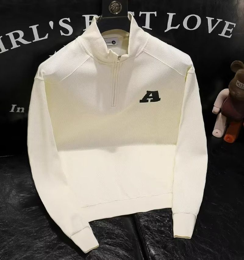 Suéter de cuello alto medio con letras bordadas, estilo coreano, parte superior inferior, abrigo de punto informal de marca de moda para primavera y otoño_voghion.com