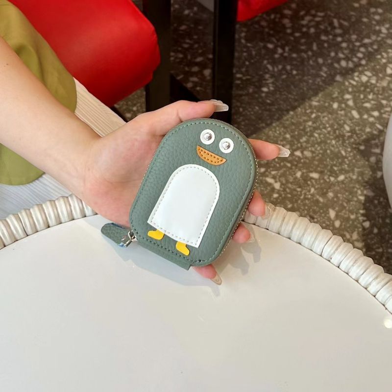 URBAN MASTER Kleiner Pinguin Form Kartenhalter Münzgeld Cartoon Niedlich Echtes Rindsleder Reißverschluss Mini_voghion.com