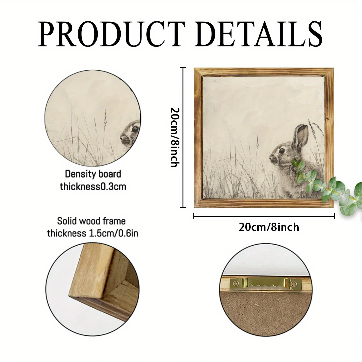 Decorațiune murală rustică cu iepuraș - semn înrămat în lemn de 20x20 cm cu iepure vintage. Decor perfect pentru casă sau ca și cadou de Paște._voghion.com