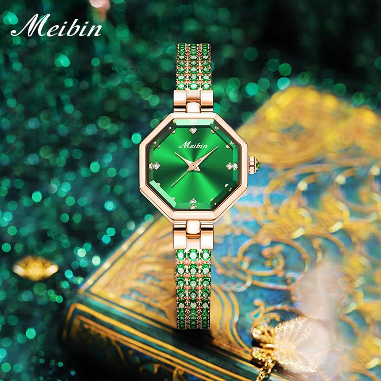 Meibin Instagram New Bracelet Octagonal Women's Jewelry Buckle Light Luxury Rose Gold Quartz Watch_voghion.com