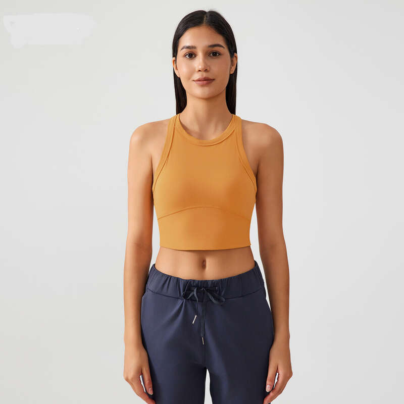 Double 6 Lycra Yoga Vest Women's Chest Cushion Non Running Cup Shockproof Sports Underwear High Collar Breast Top ET001_voghion.com