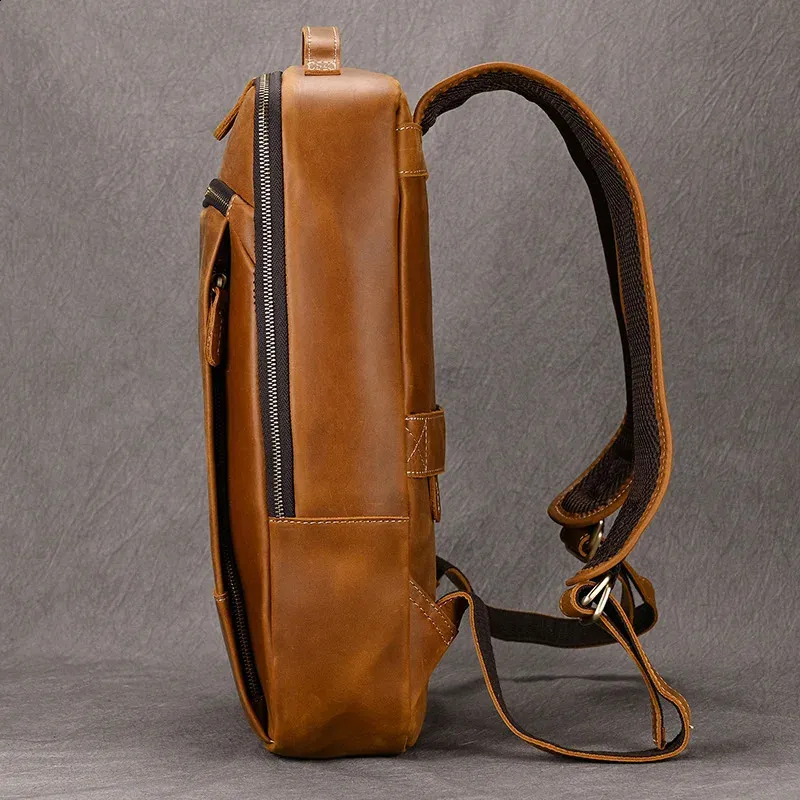 Vintage Mens Crazy Horse Leather genuine leather Retro Rucksack Large Classic Travel Backpack Big laptop computer bag_voghion.com