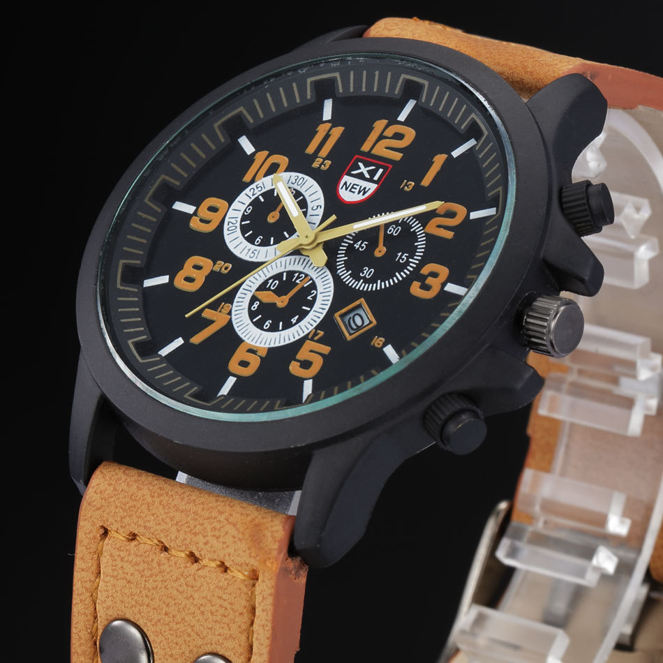 Nieuw herenriem quartz kalender sport militair horloge_voghion.com