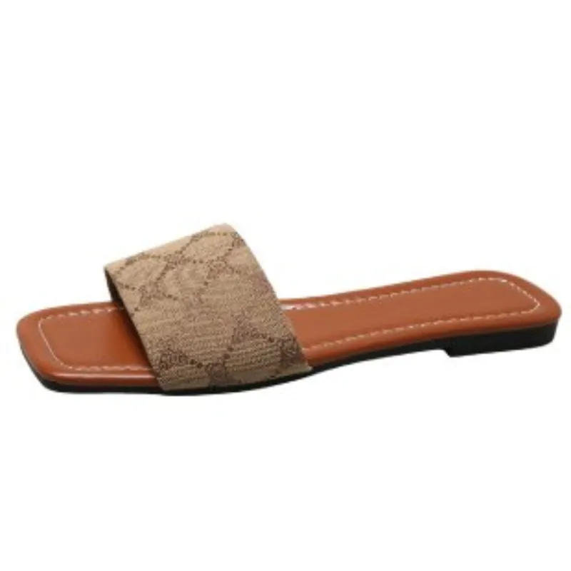 Slippers Print Random Flats Casual Sandals Summer New 2024 Brand Women Shoes Slides Femme Beach Flip ps_voghion.com