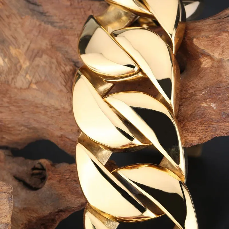 Cuban Link Chain Bracelets For Men Heavy Stainless Steel Bangle_voghion.com