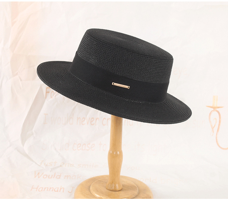 Cappello estivo coreano in paglia, cappello elegante con parte superiore piatta, cappello parasole per le vacanze, cappello casual semplice e versatile francese, per ragazze_voghion.com