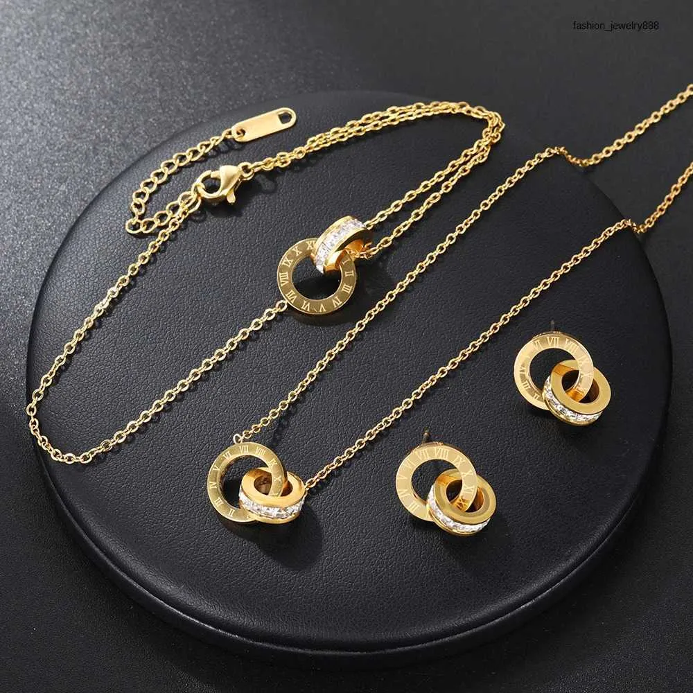 Elegant Stainless Steel Roman Numerals Jewelry Set For Women Crystal Earrings Bracelet Necklace Gift 240125_voghion.com