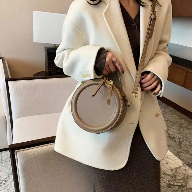 Einfarbig PU Leder Schulter Umhängetasche Für Frauen Runde Kleine Handtasche Mode Designer Taschen Weibliche Zipper_voghion.com