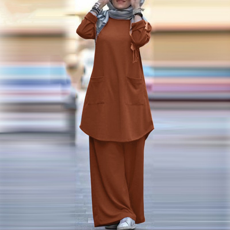 Completo due pezzi primavera autunno 2025 da donna, camicia a maniche lunghe, stile musulmano, pantaloni larghi taglie forti_voghion.com
