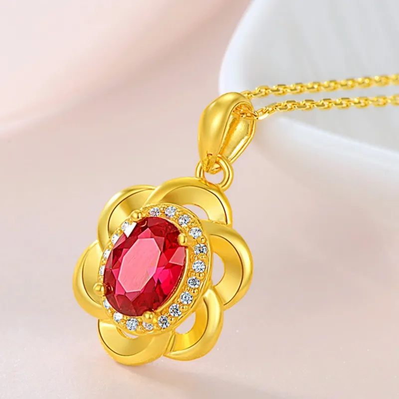 Collane con ciondolo rotante SUOWER Ametista Verde Tormalina Fiore Collana Moda Rosso Prugna A Forma di Fiore_voghion.com