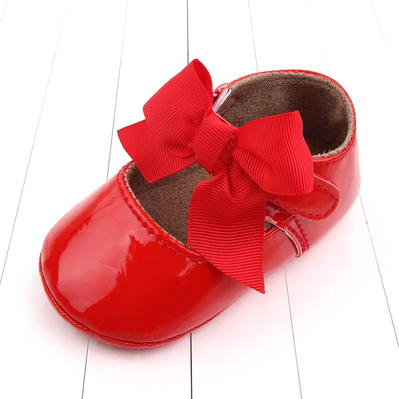 Bebé recién nacido Infante Niño Niña Clásico Lazo Suela de goma Anti-labio PU Dre Littleprout First Walker Cuna para niños pequeños_voghion.com