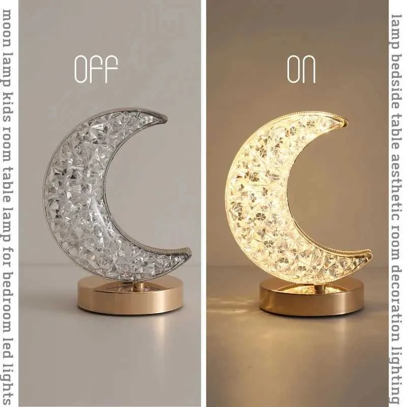 Lampada lunare 3D in cristallo - Luce ambientale USB con dimmerazione al tocco, estetica femminile_voghion.com